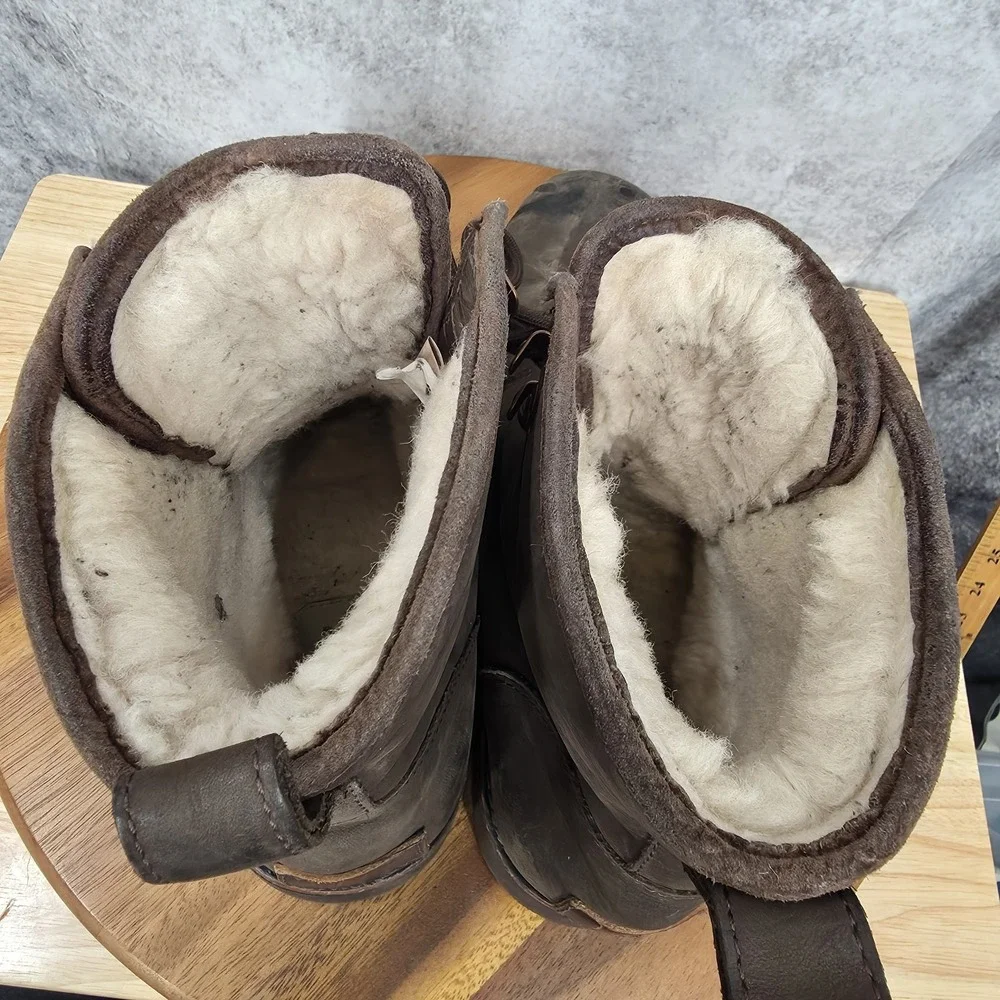 Ugg Snow‎ Boots Mens 10 Hannen Brown Leather Waterproof Shearling Lined Outdoor*